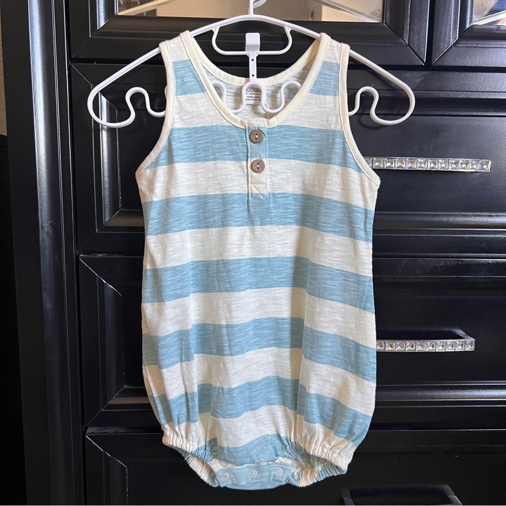Blue and White Striped Baby Romper
